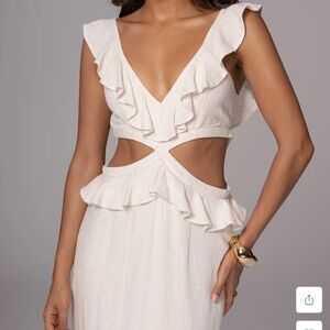 JLUXLABEL Natural/white Linen Ruffled Maxi Dress